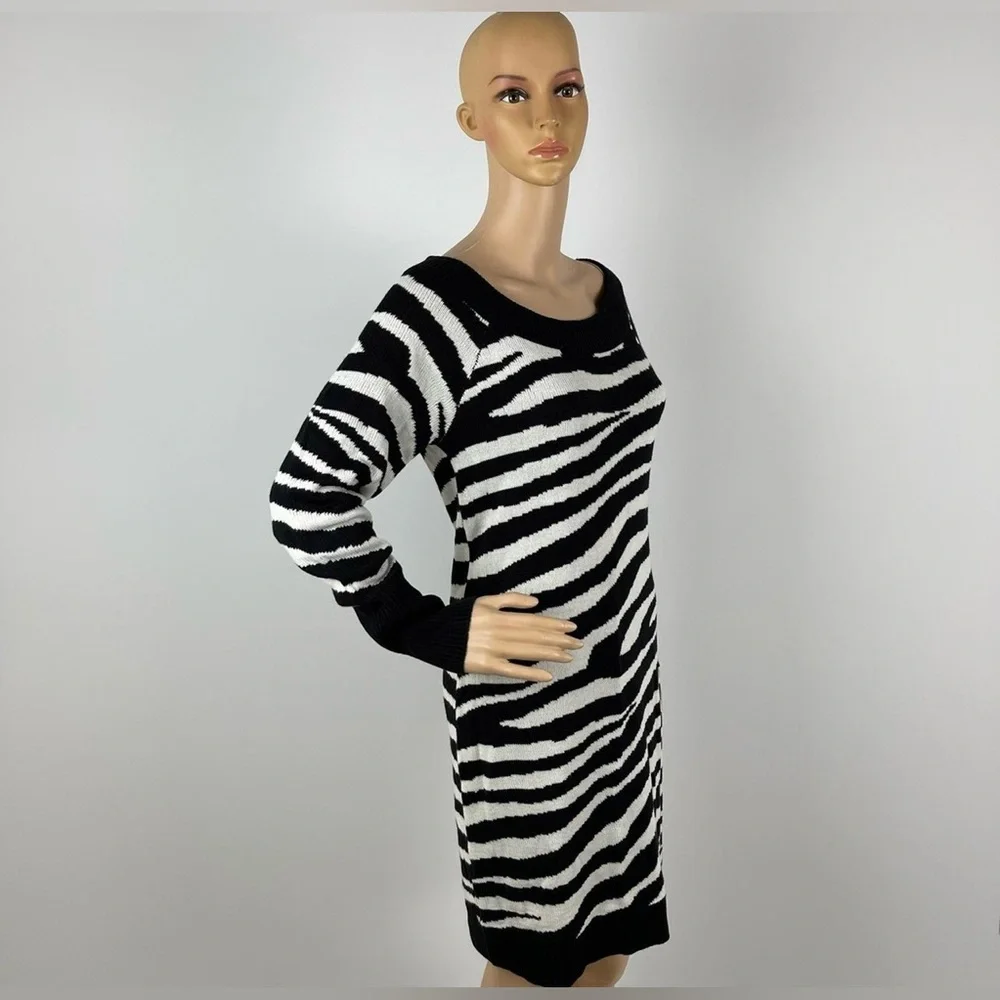 New York and Company Zebra Print Black and White Sweater Dress